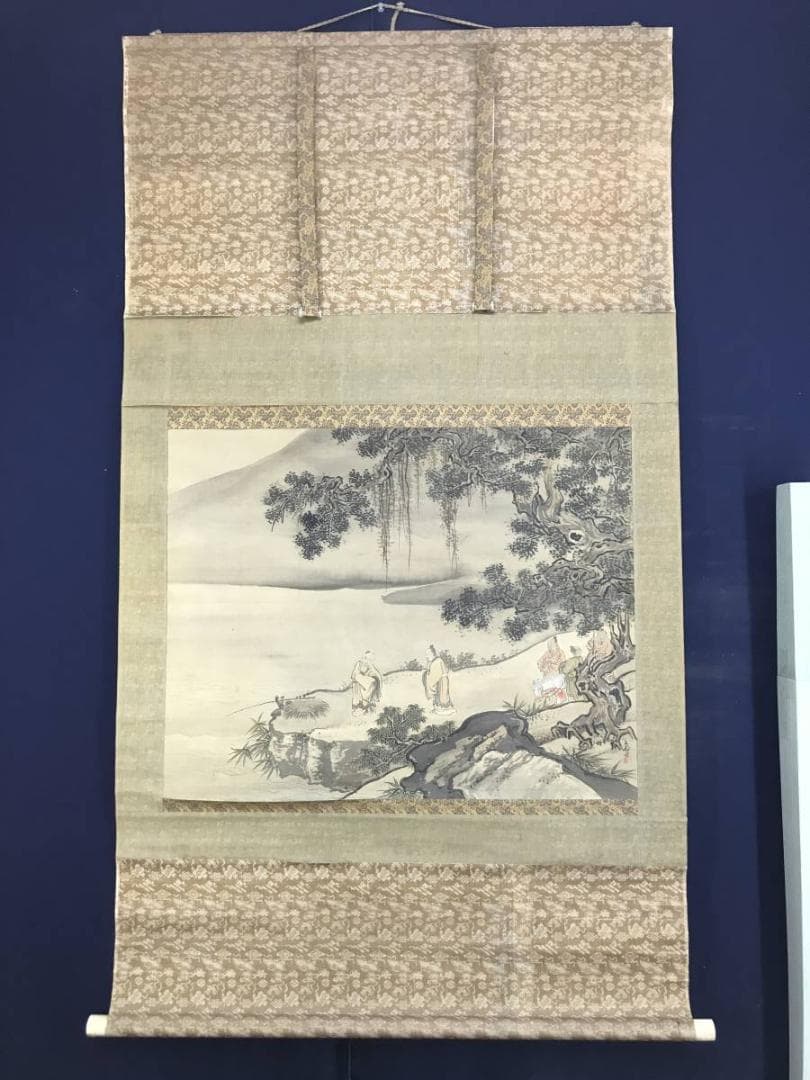 【模写】谷文晁/太公望図/山水図/人物図/横物/掛軸/名家伝来/AD-207