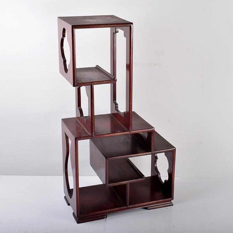 中国　唐木紅木製　銀線象嵌　茶棚　飾り棚　違い棚　D　3745B