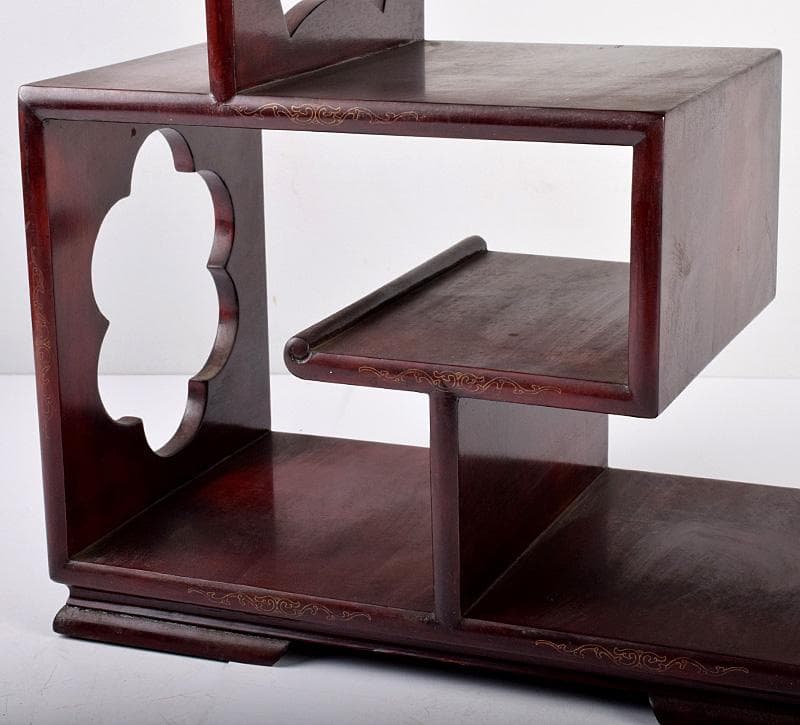 中国　唐木紅木製　銀線象嵌　茶棚　飾り棚　違い棚　D　3745B