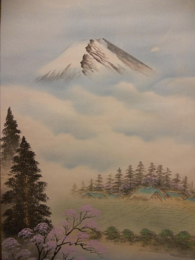 掛け軸 江河 春景山水図 絹本 希少 軸装 茶道具 掛軸 美品 です。