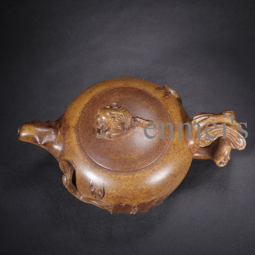 中国紫砂壺・母子獅子彫刻茶壺・底款:蒋蓉・原鉱段泥・急須・茶道具・置物・煎茶道具