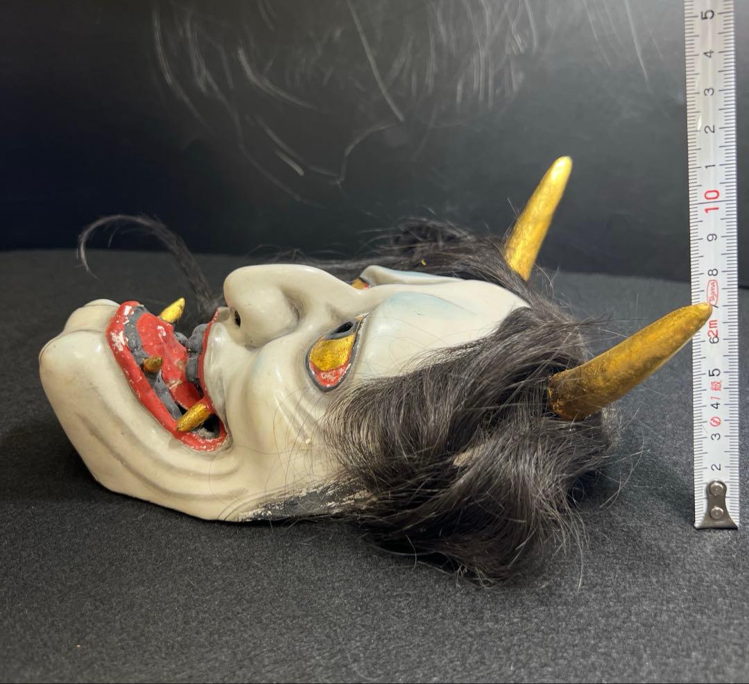 時代乾漆ハンニャ能面　木箱付　顔幅約12.3㎝　東Y8-0116☆2Fタサチ