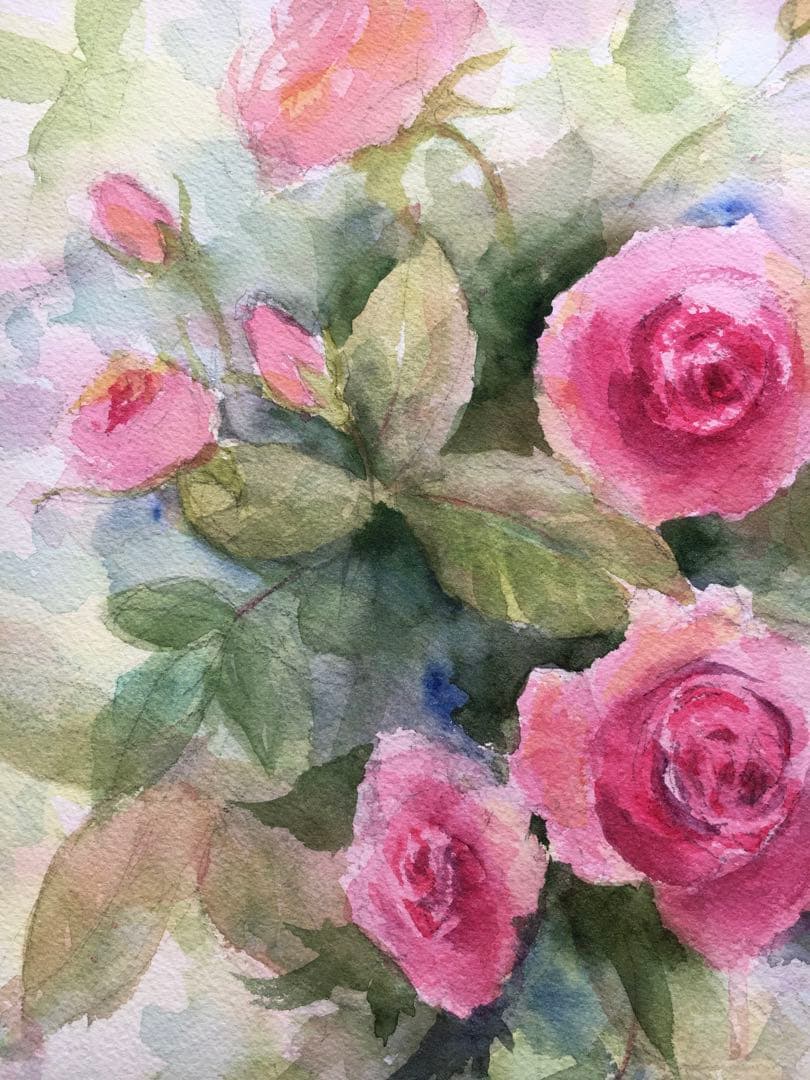 透明水彩画原画蔓薔薇つるバラローズバラ⑤