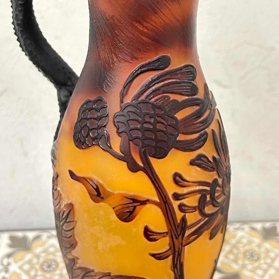 エミール　ガレ風　花瓶　被せガラス　蜥蜴紋　　 高さ30ｃｍ