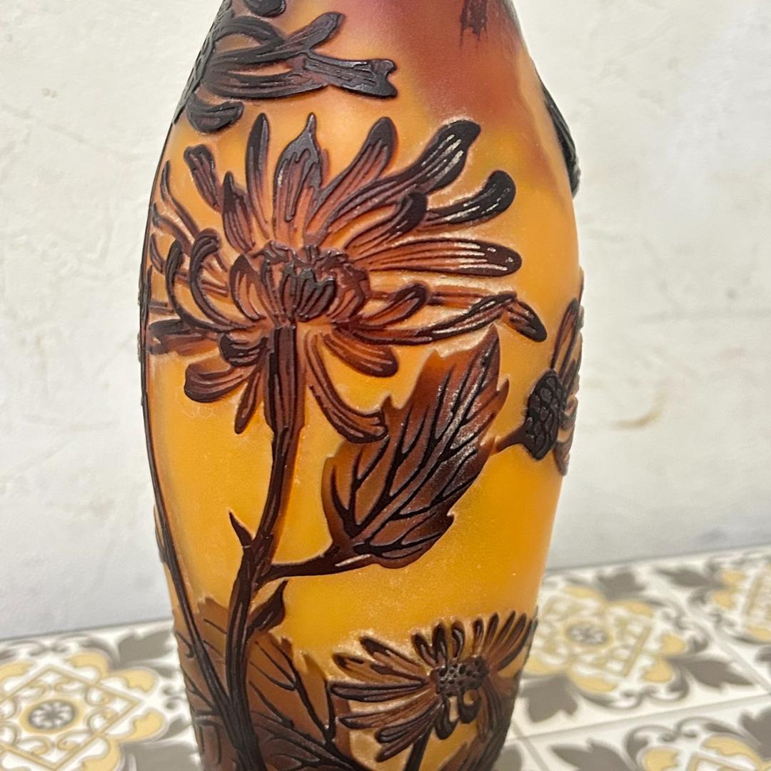 エミール　ガレ風　花瓶　被せガラス　蜥蜴紋　　 高さ30ｃｍ