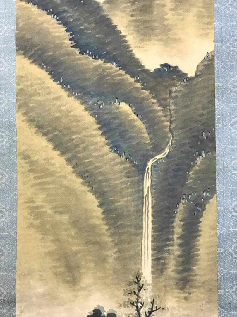 真作/武信籟山/滝山水画賛/青緑山水図/山水図/掛軸/名家伝来AH-583