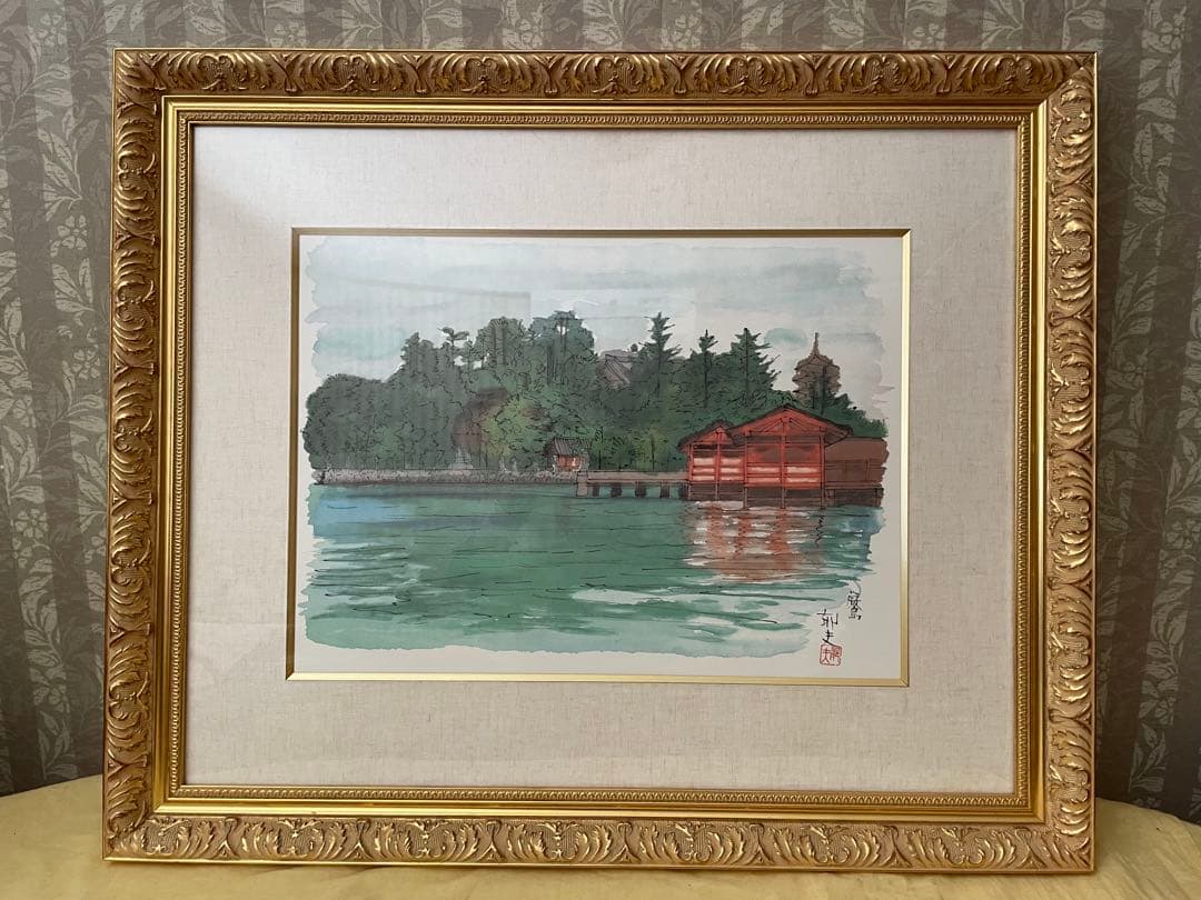 ☆絵画/版画☆◇即購入可能◇工藝画　文化勲章受章作家　平山郁夫　安芸路を描く厳島