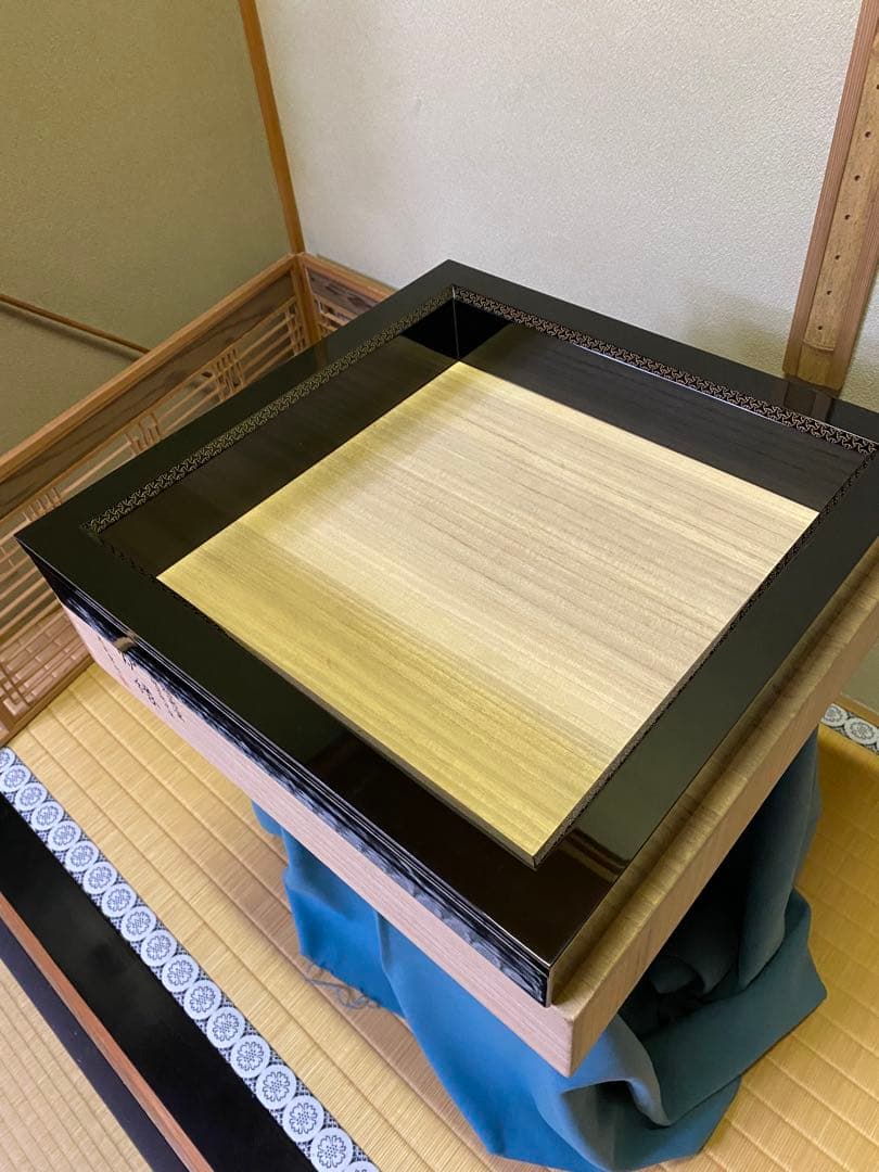 茶道具/炉縁 輪島塗 前志芸男作 面独楽継絵沈金 溜塗炉縁　共箱