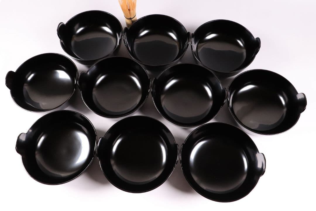 MA27 木製漆器 鍋形菓子椀 十客 鯛蒔絵 金蒔絵 色蒔絵 黒塗 木箱 魚