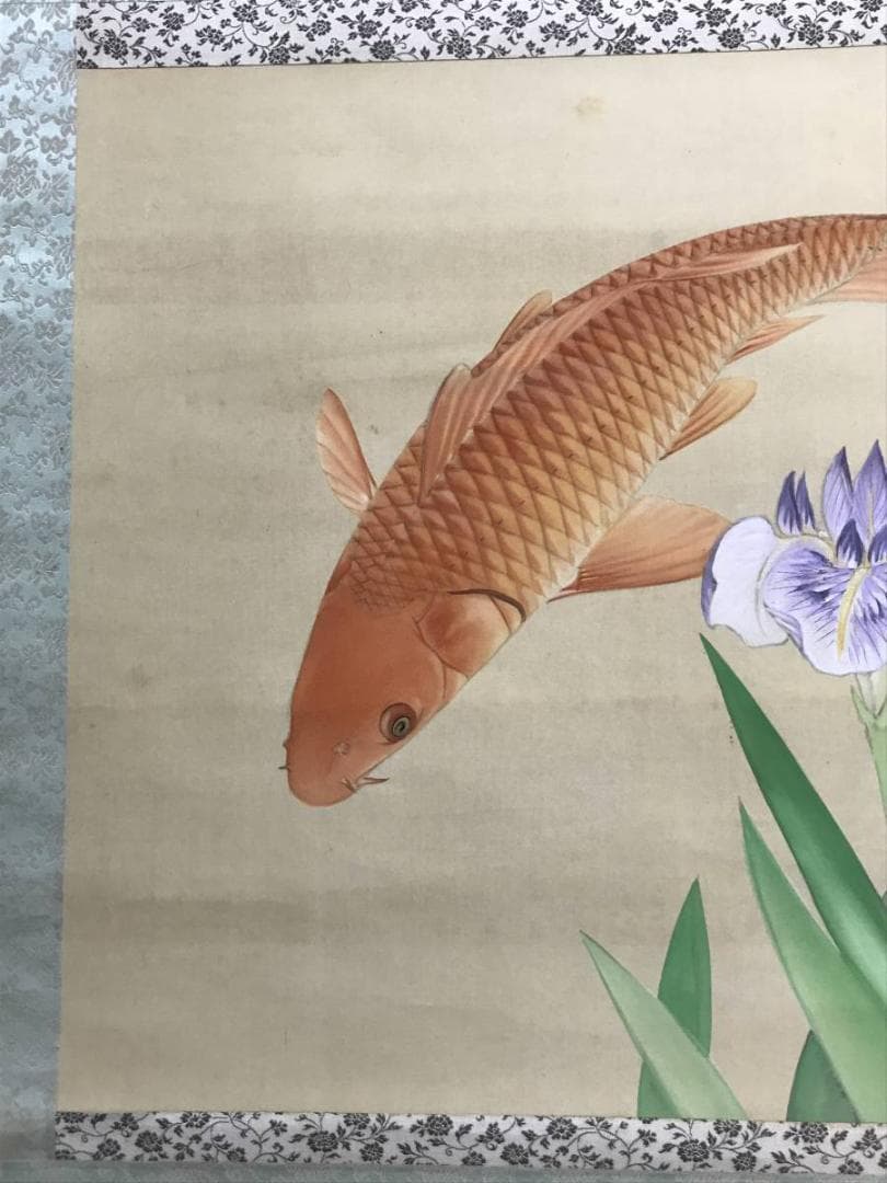 【真作】上田陽愷/清風遊鯉図/漆画/鯉図/横物/掛軸/名家伝来/AD-66