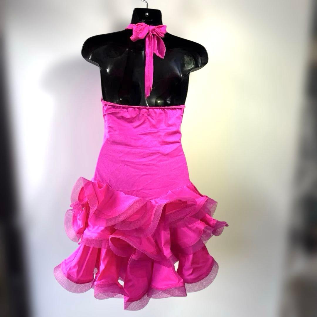 6339★S ネオンピンク スパンコール ラテンドレス 社交ダンス