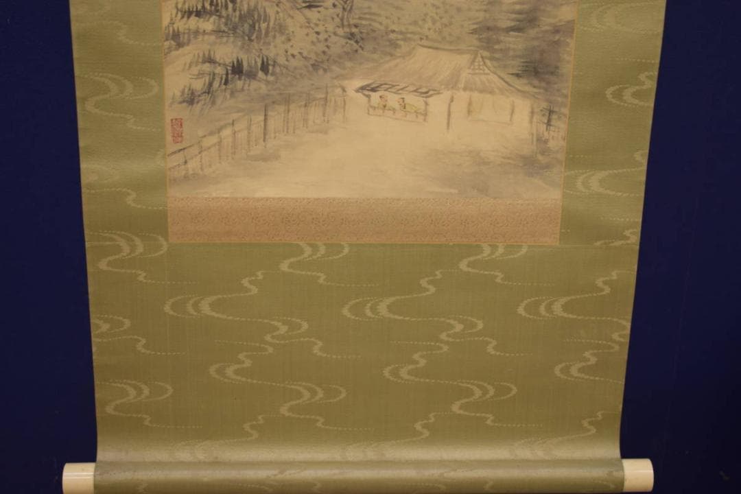 真作/河野秋邨/色彩山水図/布袋屋掛軸HI-842