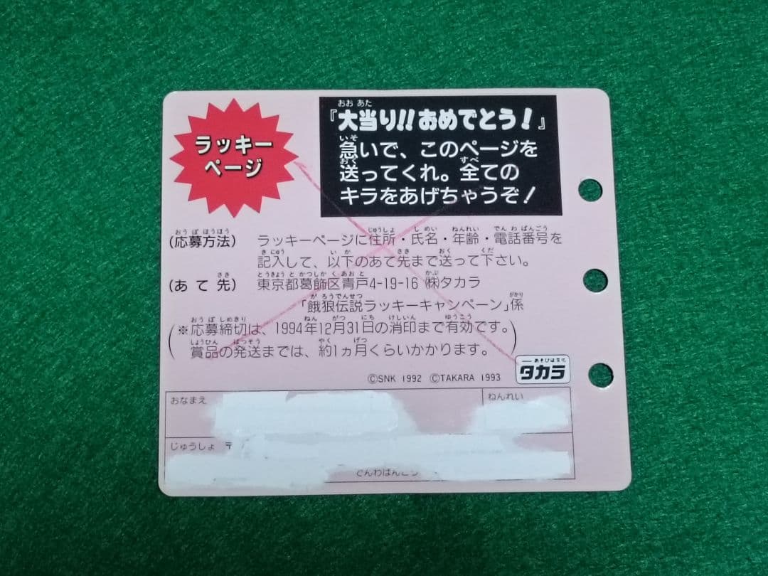 タカラ　餓狼伝説2　コレクションページ　キラページ24種　当選品