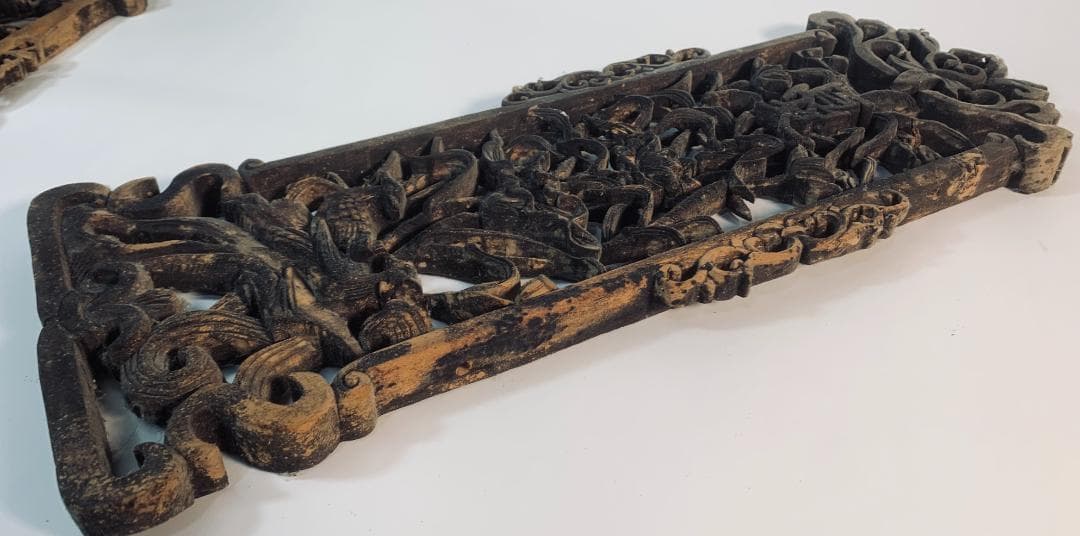 清代後期 木彫透かし飾板「春寿図」 鳥花文様清代後期〜民国初期頃の吉祥建具装飾