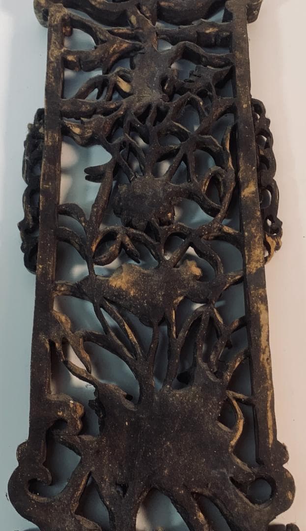 清代後期 木彫透かし飾板「春寿図」 鳥花文様清代後期〜民国初期頃の吉祥建具装飾