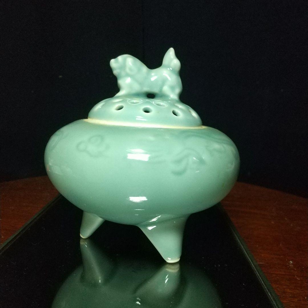 砥部焼 栖山作 青磁三脚香炉