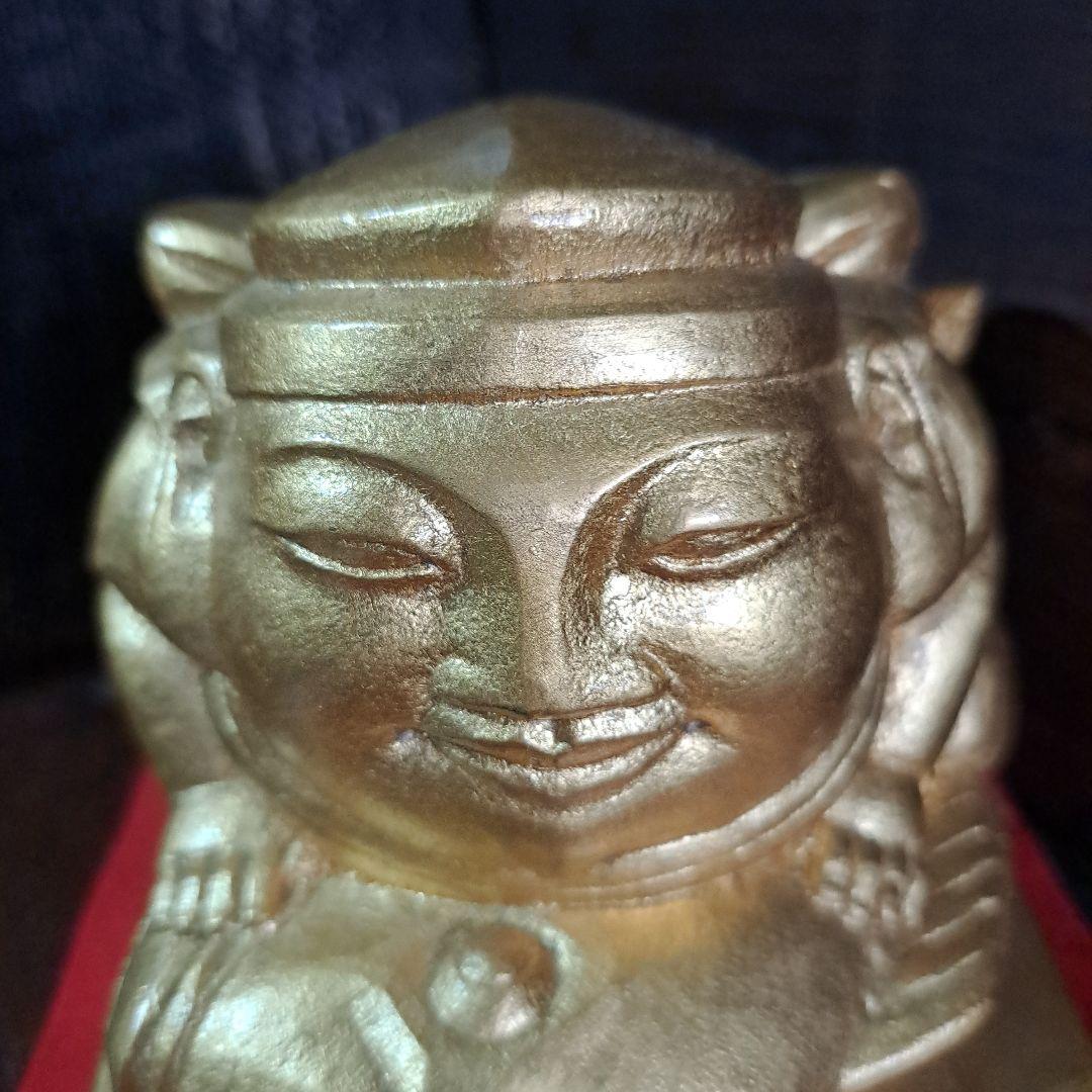平櫛田中作　福徳恵比須座像　金箔ブロンズ像　田中名刻印