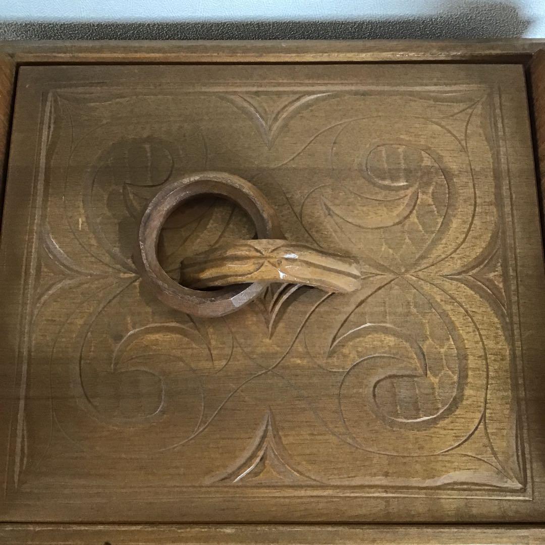 美品☆アイヌ工芸　木彫り　彫刻　アイヌ紋様　収納ボックス　アンティーク
