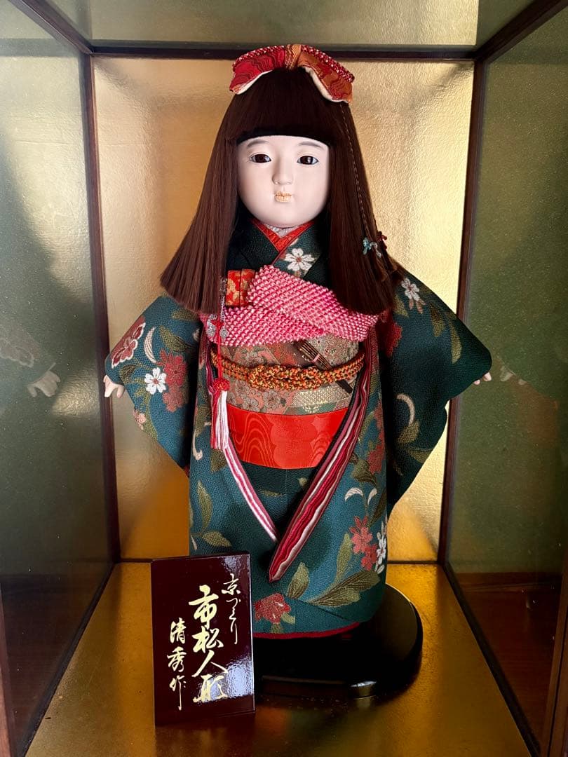 京づくり　市松人形　ガラスケース入り