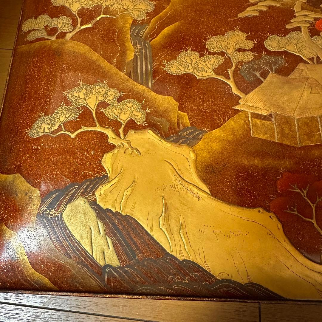 金蒔絵吉野山図硯箱 明治時代-19世紀頃 硯 水滴 双鹿 内梨子地漆器文房具