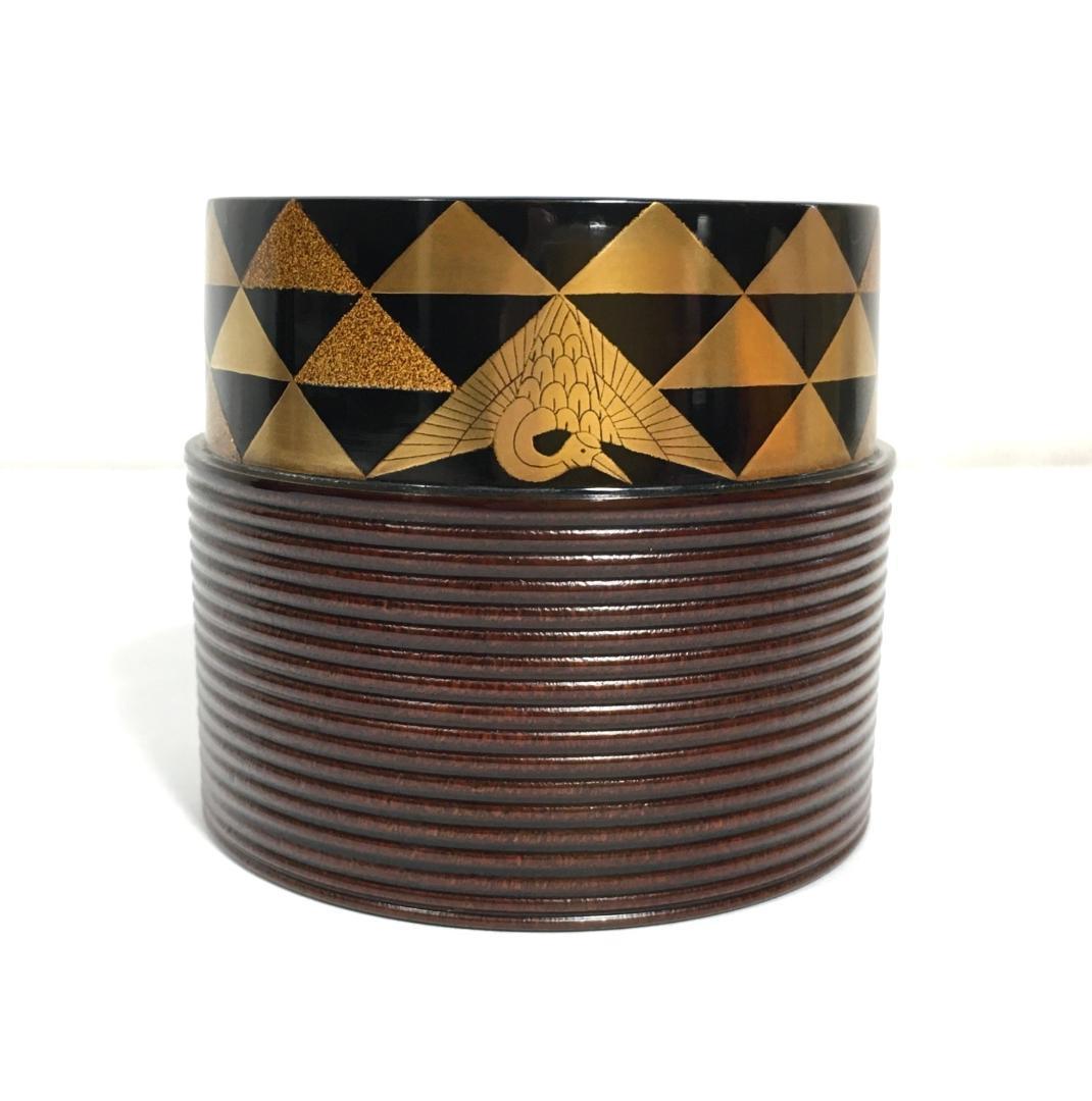 極美品！ 四代 大下香仙 鱗鶴蒔絵 筋中次 棗 内蒔絵 茶道具 共箱/共布