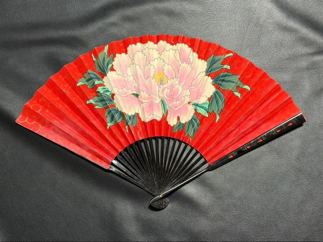 扇子　32cm 中啓　鬼扇　赤地一輪牡丹図　仕舞扇　能楽　舞踊　衣装　着物