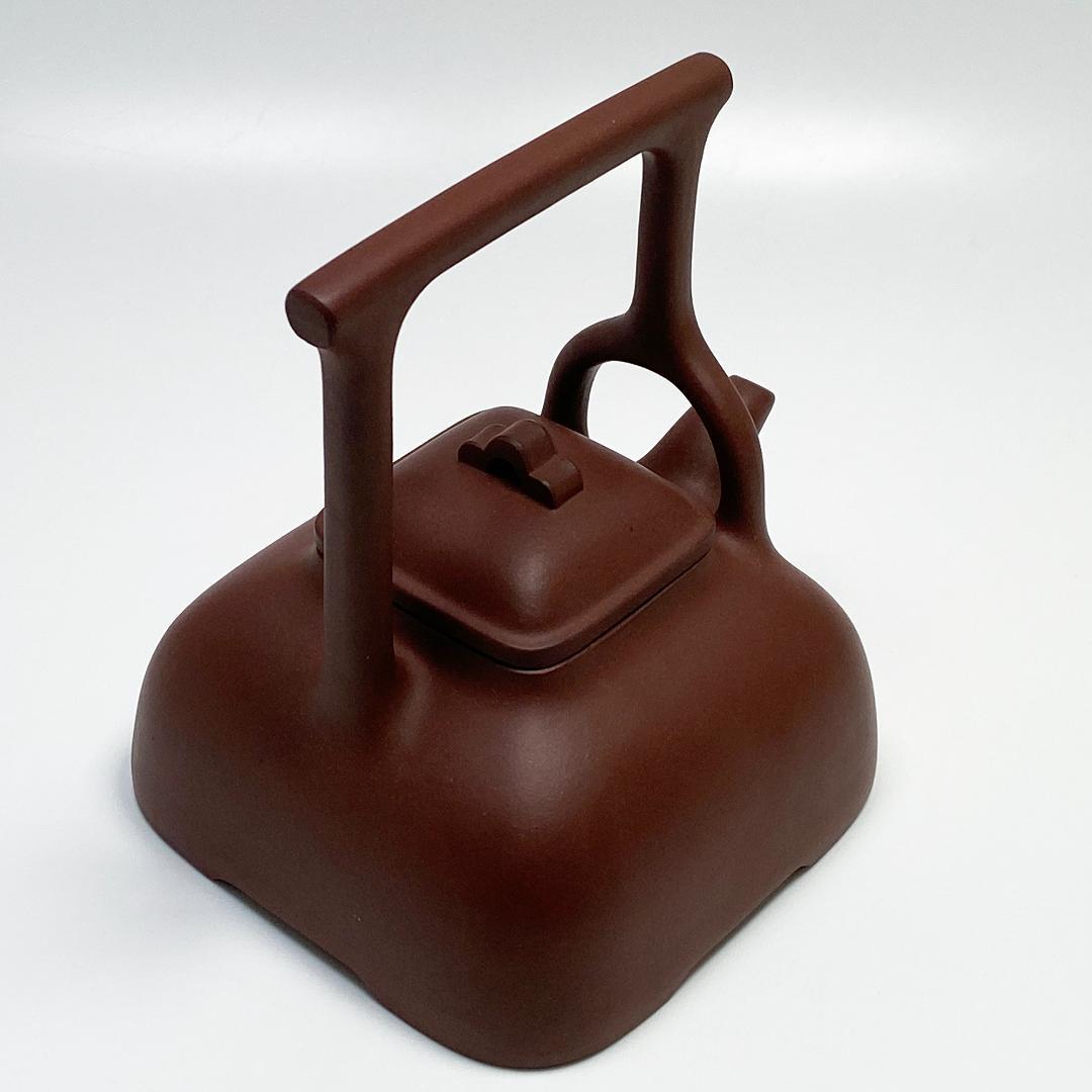 中國宜興 婉芬 朱泥紫砂 蓋内在銘 提梁 急須 茶器 陶器工芸 茶道具