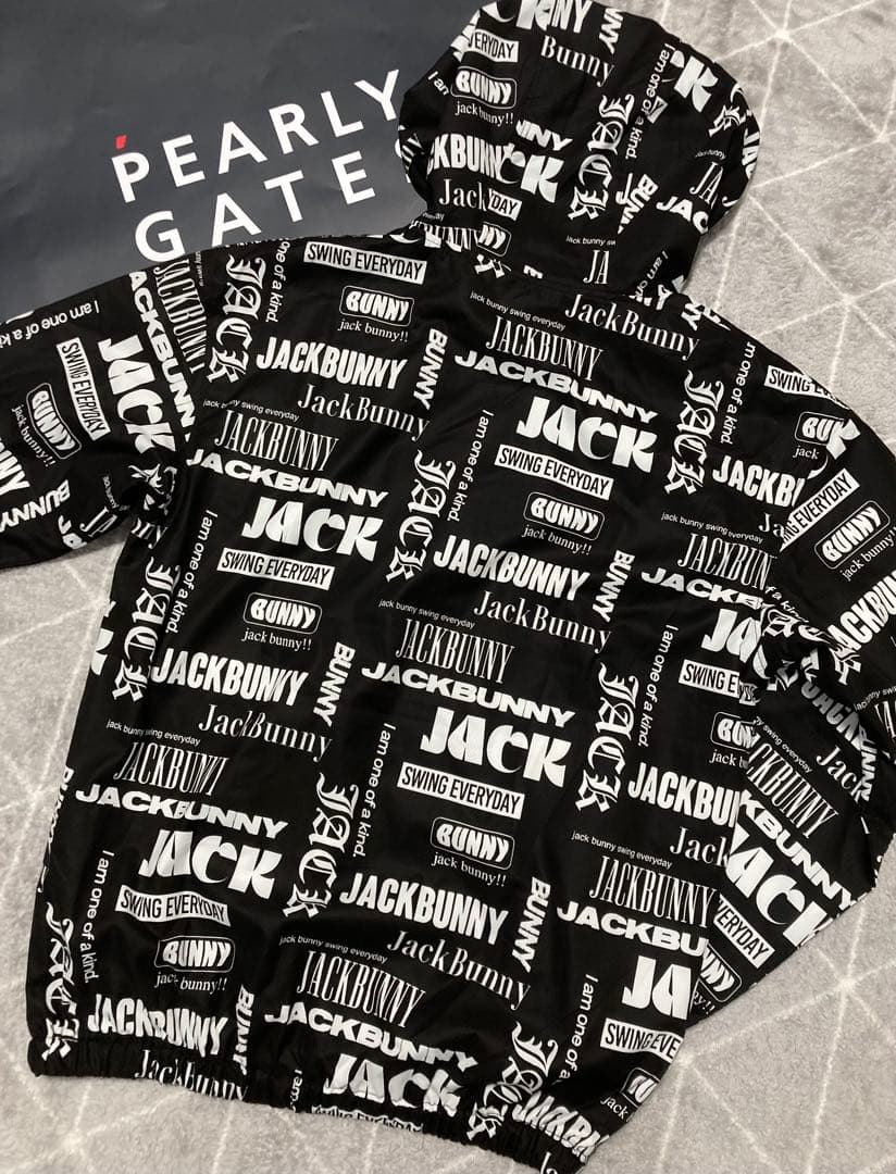 新品 パーリーゲイツ ジャックバニー ストレッチマルチロゴ ブルゾン(5)L/黒