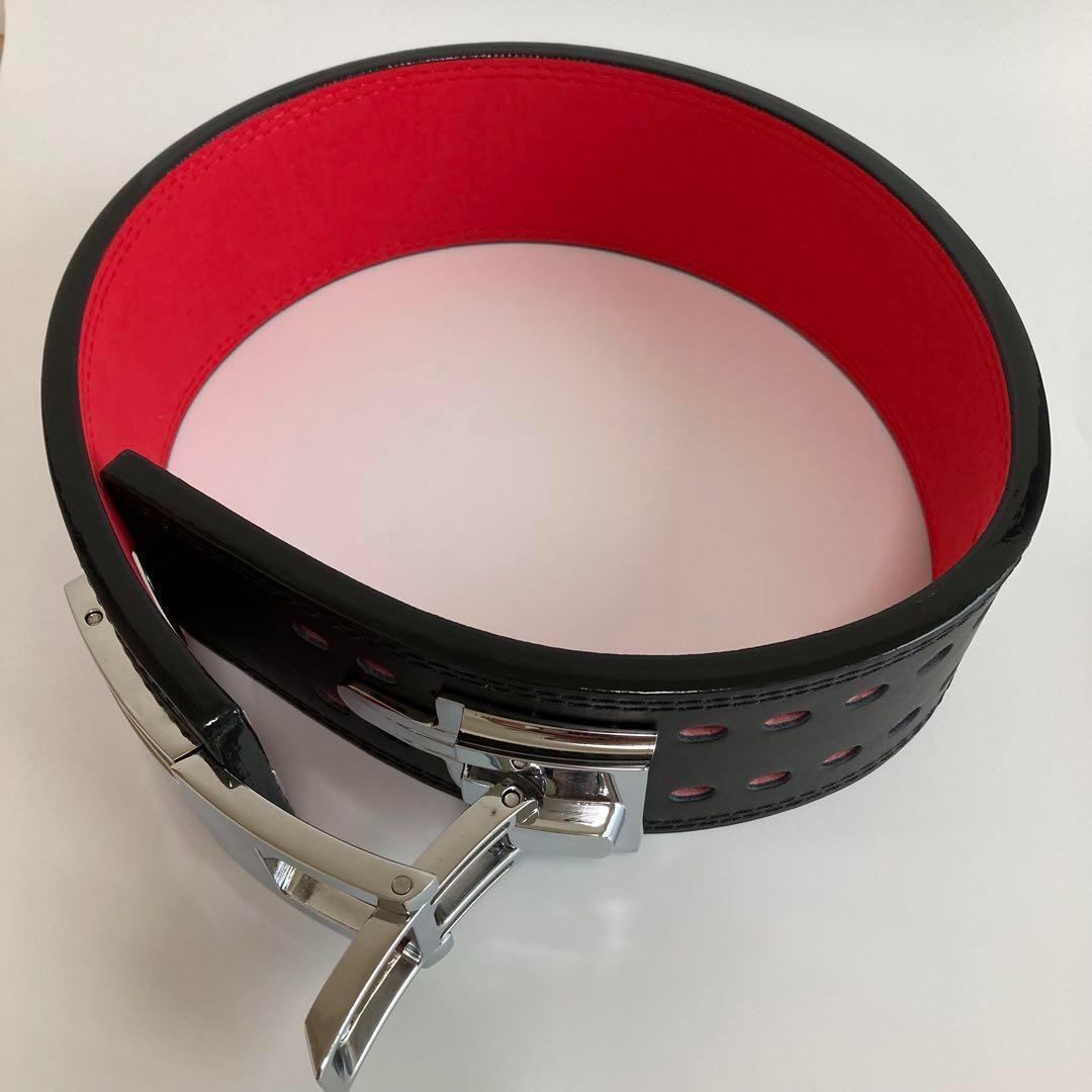 【B級品】 パワーベルト レバーアクション 本革 黒赤ベルト 可変式 銀バックル