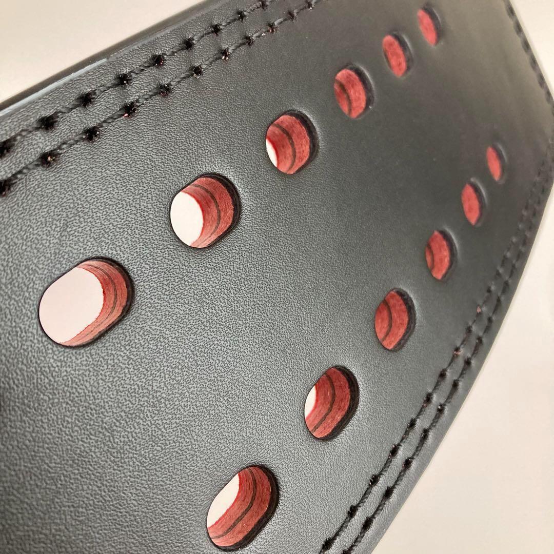 【B級品】 パワーベルト レバーアクション 本革 黒赤ベルト 可変式 銀バックル