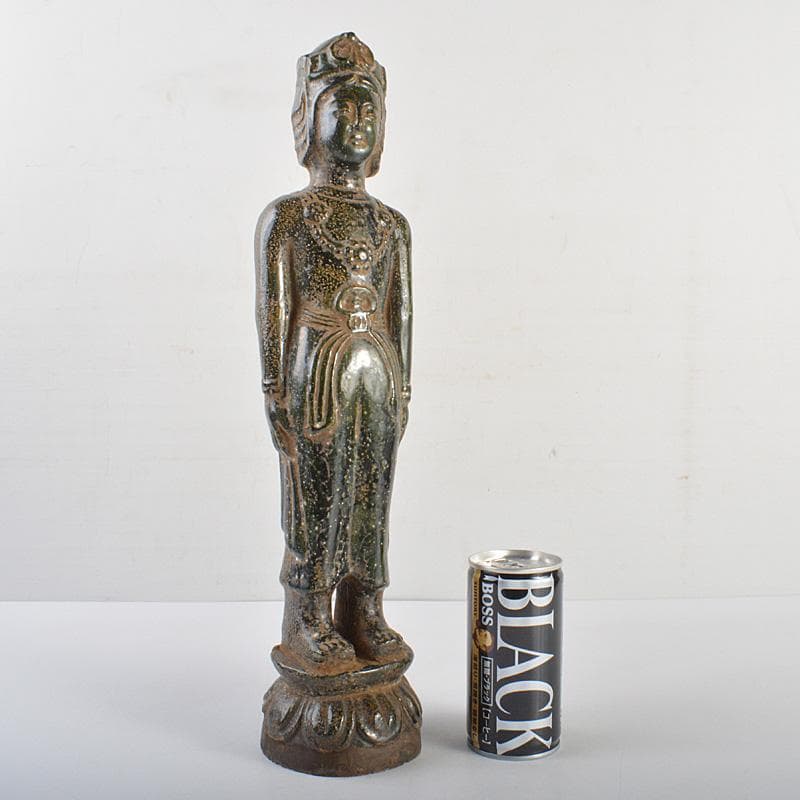 仏教美術　漢緑釉観音像　仏像　置物　C　R6929