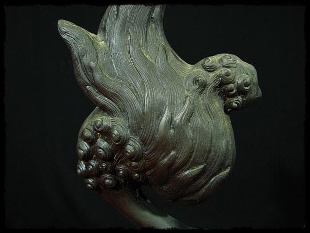 大型 銅獅子 玉乗 置物 c536