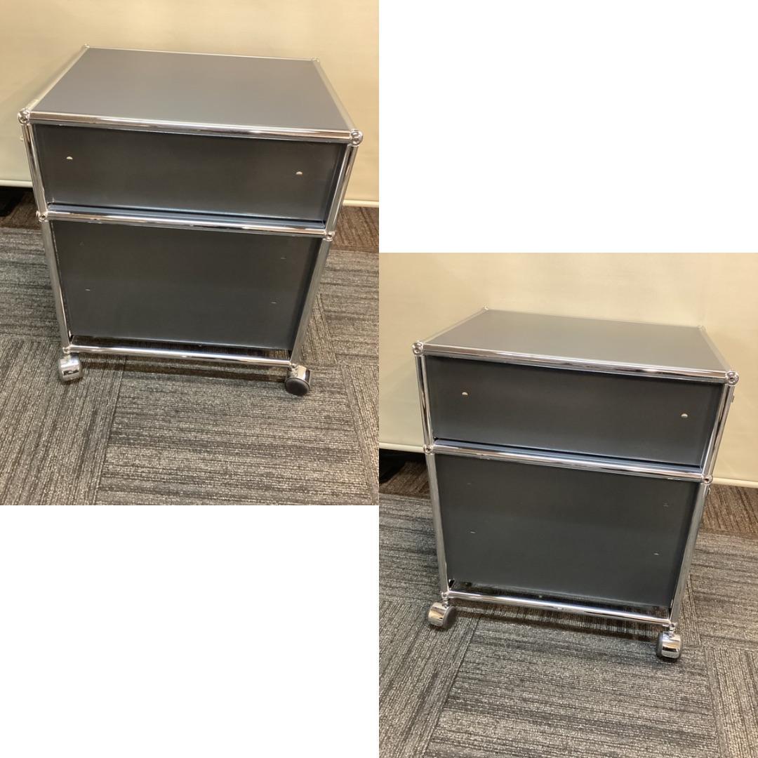 鍵付き　USMハラー　ロールボーイ　２段　デスクワゴン　アントラサイト　A