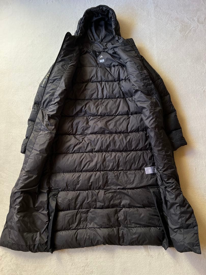 adidas アディダス M ベンチコート ダウン黒ブラック ロング丈 サッカー