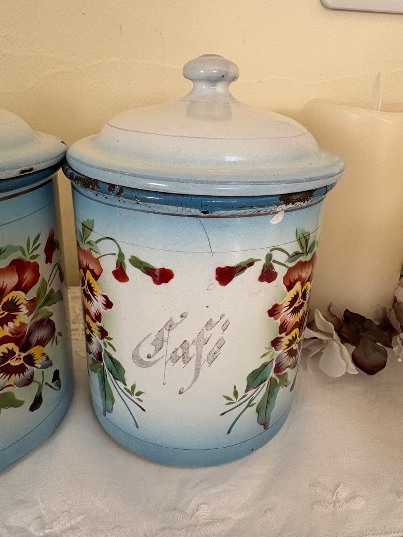 フランスアンティーク♡Japyダブルパンジー柄キャニスター３個セット　希少❣️
