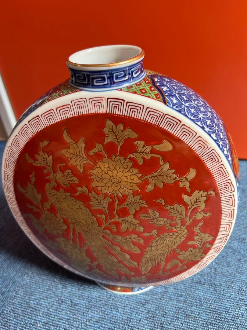 876   染錦壺　鳳凰図絵　時代物　工芸品