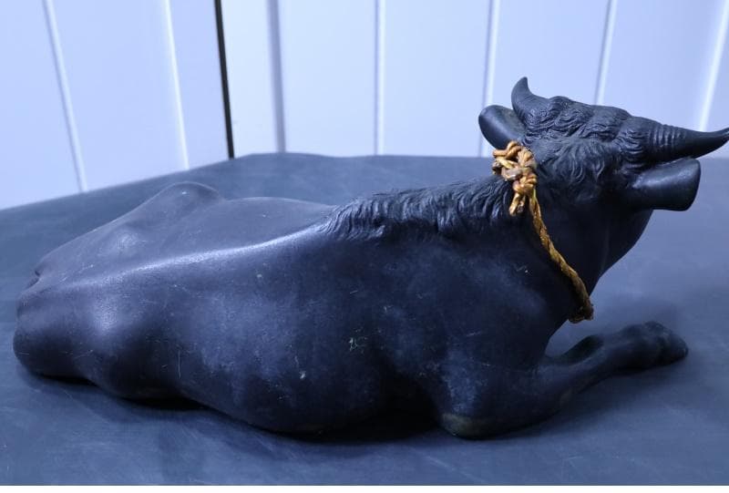 高岡銅器◆鋳銅古銅【夫婦牛】床置き　全幅33㎝/28㎝　重さ4.2キロ/2キロ