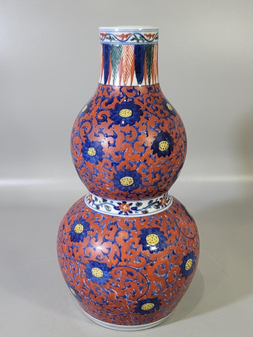 中国 色絵 瓢箪形 瓶 DT730