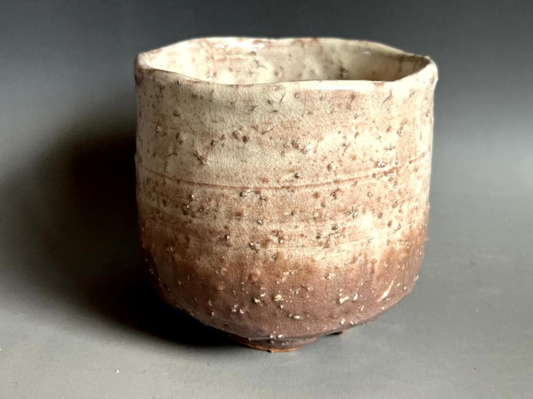 茶碗■筒茶碗「斎藤一斉」萩焼窯元 見島 共箱 割り高台 立ち茶碗 時代物 骨董■