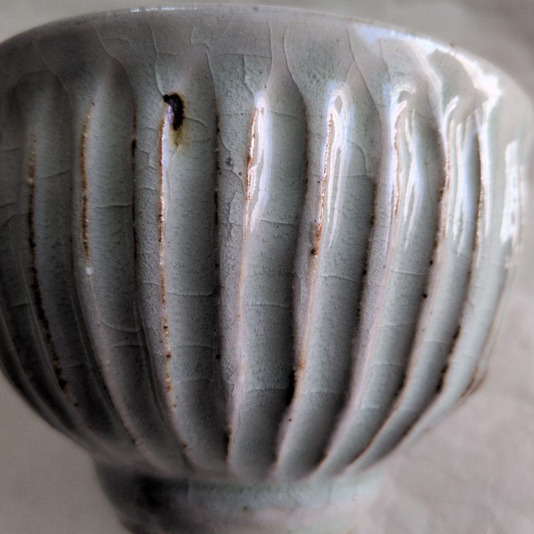 【白釉　鎬手茶碗】森山窯