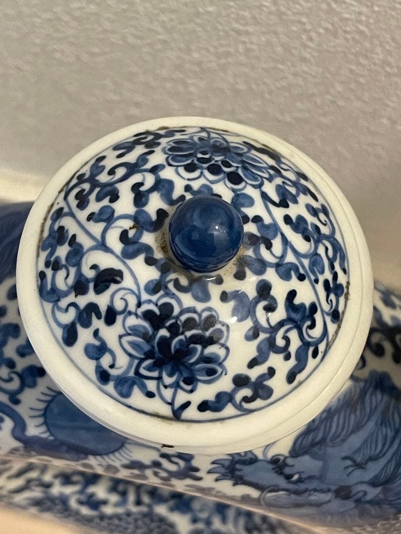 大清雍正年製款 龍鳳凰染付水差し 中国 古美術 時代物 アンティーク