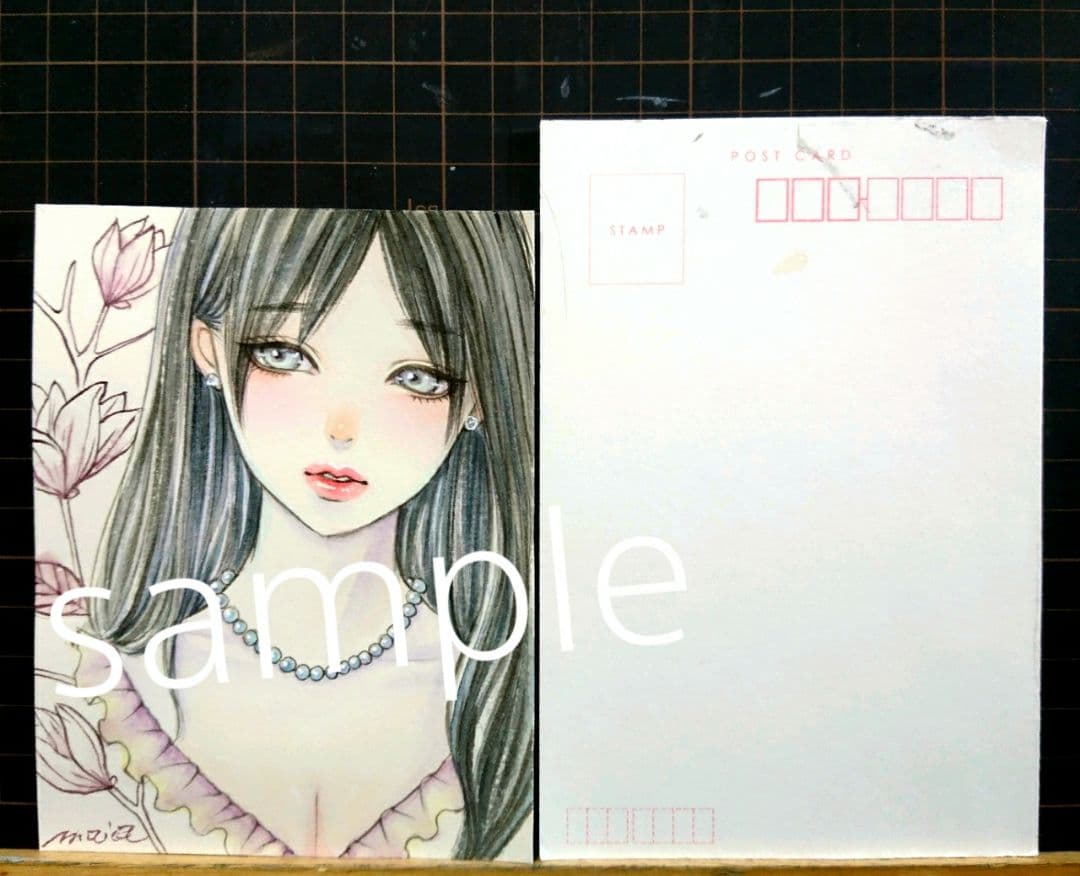 ポストカード プリントオリジナルイラスト《 木蓮 》水彩画 女の子 美人画
