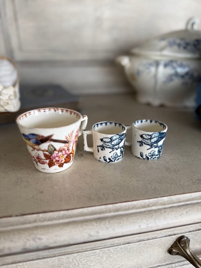 フランスアンティーク陶器リュネビィルMesangeディネットおままごとカップ