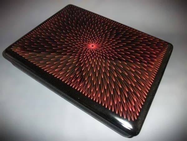 本荘塗 文箱 硯箱 天然木 本漆器 赤黒スパイラル模様