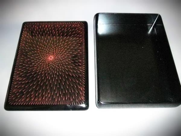 本荘塗 文箱 硯箱 天然木 本漆器 赤黒スパイラル模様