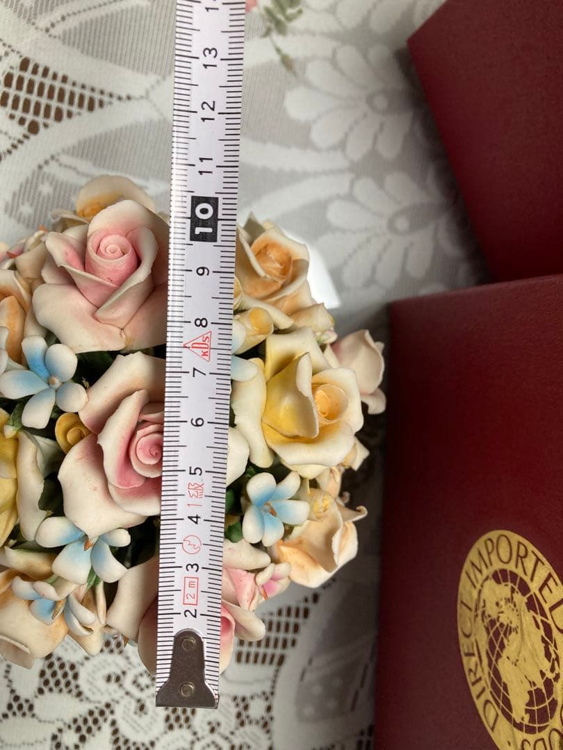 イタリア製 カポディモンテ磁花 ローズ 置物 バラ ナポリ アレンジフラワー