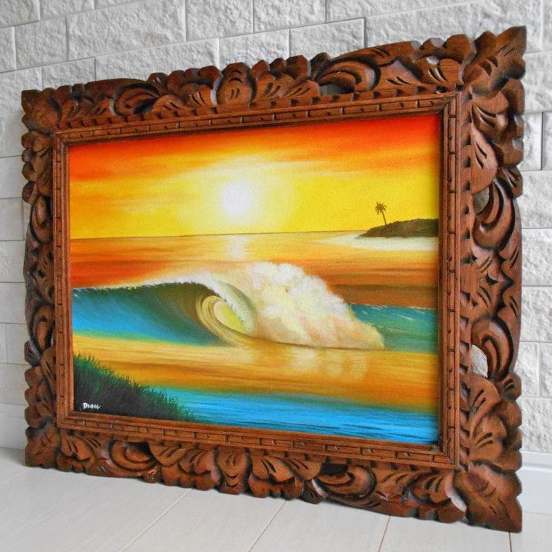 常夏のバリ サンセット 絵画 夕日 チューブ 南国 南国ビーチ 浜辺 やし ヤシ