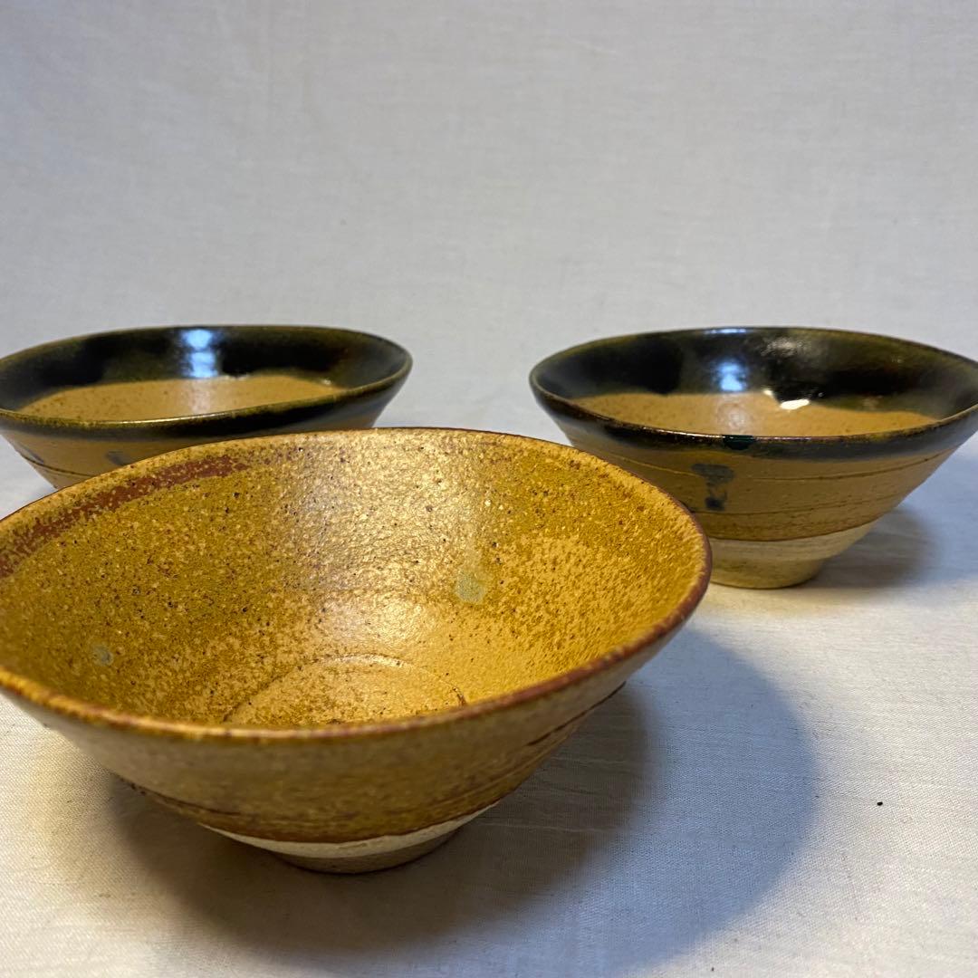 抹茶椀　平茶碗　茶道具　在銘　緑釉　2種　3客