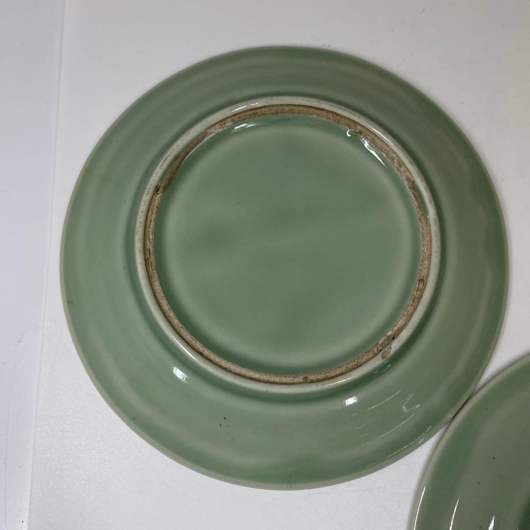 江戸後期　三田青磁　中皿2枚　直径19.3㎝ 東さ7-0202①