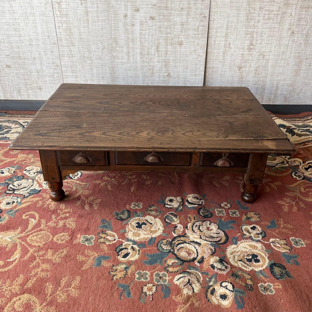 【アンティーク】木製 文机 コーヒーテーブル 引出し 昭和レトロ 古家具 書斎机